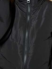 Abrilcols Áo vest đệm ngắn thường ngày có khóa kéo màu trơn dành cho nữ, mùa đông - màu đen - Xem 3