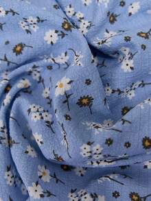 CottageSlumber Setelan Piyama Wanita Elegan Prancis Motif Bunga Kontras Warna Bordir Kerah Ruffle Lengan Panjang Atasan & Celana, Pakaian Musim Dingin - Biru - View 6