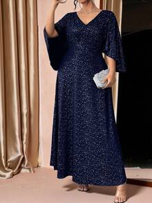 Cravure Đầm dự tiệc cổ chữ V thanh lịch, eo thắt eo cỡ lớn cho nữ - Màu xanh lam - Xem 4