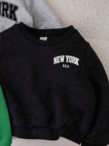 SHEIN 男婴休闲字母印花卫衣，适合秋季 - 綠色 - 查看 4