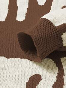 Manfinity EMRG Áo len nam cỡ lớn, kiểu dáng thường ngày, họa tiết chữ cái, màu nâu, phong cách grunge, áo len in hình, phong cách Y2K, tay dài. - màu nâu - Xem 4