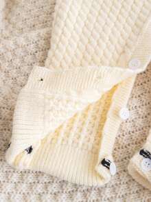 SHEIN Baby Boys Soft & Cozy Knit Jumpsuit, Casual & Fashionable, Suitable For Everyday, Outings, Travel, Vacation, Home, Daycare, Autumn/Winter, Christmas, Back To School, Parties, Versatile - Apricot - View 12