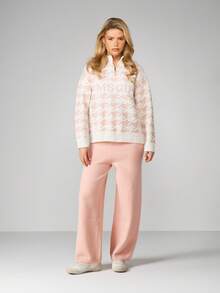 MISSGUIDED Maglione con chiusura lampo a quarto e bordi a costine in fantasia pied-de-poule per l'autunno e l'inverno