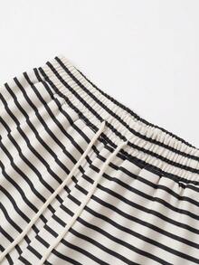 INAWLY 女式休闲 Polo 领条纹运动衫和短裤套装，秋季 - 杏色 - 查看 7