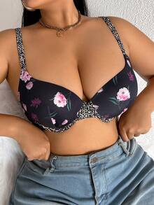 1 Áo ngực hỗ trợ thoải mái, có gọng màu đen cỡ lớn, họa tiết da báo, dây đeo thông thường - Nhiều màu - Xem 11