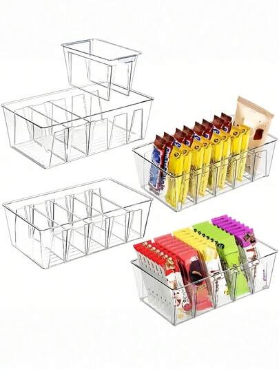 1PC Plastic Storage Organizer Bin With Removable Dividers For Kitchen Refrigerator Countertop Cabinet Closet Desk Organization Home