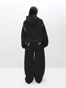 BABYPHAT Oversized Cozy Logo Print Pullover Sweatshirt For Autumn Winter Casual Loungewear - Black - View 7