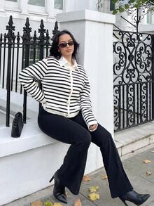 NegzBox New Autumn Old Money Women's Relaxed Fit Knit Cardigan In Striped Design With Wrist-Length Sleeves For Everyday Style Striped Cardigan Women Cardigan - Multicolor - View 6