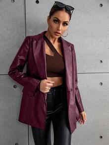 Airlisse Áo khoác blazer dài tay đơn sắc tối giản thường ngày dành cho nữ - Màu Đỏ Sâu - Xem 5