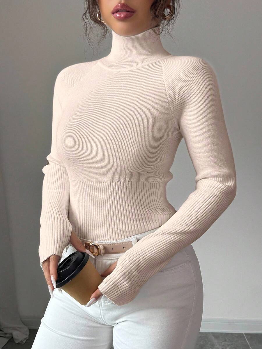 SHEIN Raffinéa Y2K 优雅户外针织套头衫,适合通勤、度假和日常穿着 - 杏色 - 查看 1