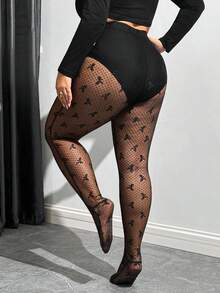 SHEIN CURVE+ Christmas Plus Size Solid Color High Waist Simple Fitted Leggings, Casual Everyday Wear - Black - View 2