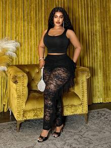 Slaydiva 2026秋冬大码女装，优雅蕾丝修身裤，适合乡村音乐节、婚礼宾客、约会之夜、派对等场合，性感修身。 - 黑色 - 查看 6