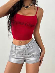 Jeanoix 女式低腰仿皮涂层短裤（配双腰带）