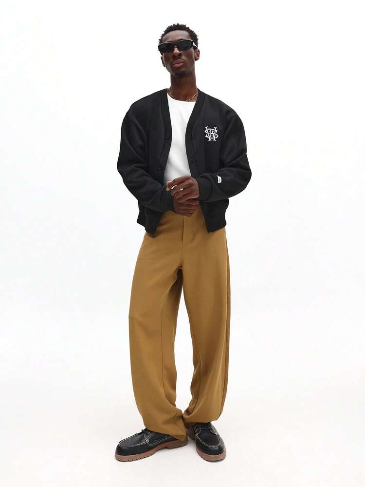 Jersey Button Front Cardigan With Relaxed Fit