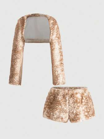 Grunge Punk Set da donna composto da giacca e pantaloncini in pelliccia sintetica alla moda