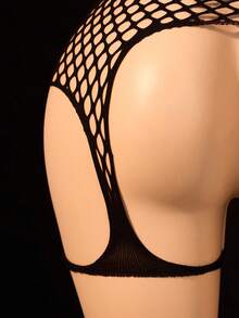 ChaseTheNight Black Sexy 2 Pieces Lingerie Set, Made Of Fishnet Material, Adds Mysterious Allure For Night Dates - Black - View 3