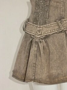 SHEIN ICON Y2K 女士嬉皮波西米亚风紧身胸衣设计褶裥下摆时尚抹胸迷你连衣裙 - 橄欖綠 - 查看 9