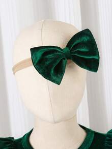 Glamorique Kids Vestido de terciopelo con diadema de lazo para niñas bebé, adecuado para eventos navideños - Verde - Ver 6