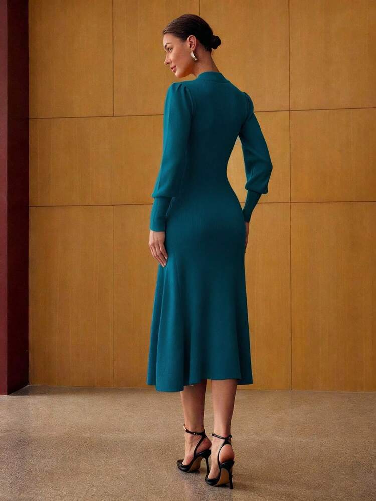 BIAS CUT PUFF SLEEVE SWEATER DRESS