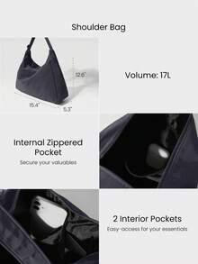 GLOWMODE 17L Unadjustable Textured Water-Resistant Shoulder Bag Fall Winter - 淺灰色 - 查看 6