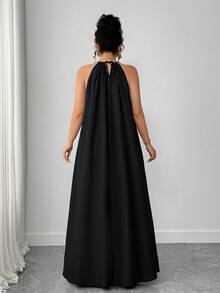 SHEIN Tall CURVE Never Out Of Style, Kooky Elegance Collection (Woe Is Me Vibes)(Wednesday Aesthetic) Plus Size Women Woven Casual Halter Loose Black Dress For Tall