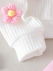 Sparklyn 春秋冬 3D 花卉装饰圆领套头针织毛衣，适合青少年女孩，超大宽松版型，搭配粉色百褶裙，时尚欧式风格 - 粉色 - 查看 3