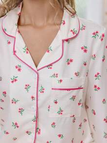 CottageSlumber 荷叶边碎花边女式睡衣套装 家居服 女式樱桃睡衣套装 纯棉睡衣套装 女式睡衣套装 女式睡衣套装 女式睡衣套装 女式睡衣套装 冬季服装 - 杏色 - 查看 3