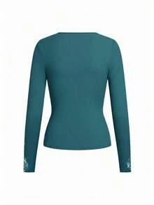 SHEIN Clasi Élégant Top pour femme avec col et poignets en dentelle - Bleu canard - Voir 9