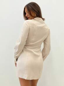 Siren Gaze New Autumn/Winter Apricot Mini Shirt Dress For Women, Fitted Waist And A-Line Silhouette, Stylish And Fashionable For Work, Elegant Dress, Nude Dress, Autumn/Winter Women's Clothing. Beige Dresses Women Button Up Dress Casual - Apricot - View 2