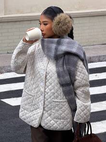 SHEIN EZwear 女士休闲波尔卡圆点印花夹克，秋冬 - 黑與白 - 查看 6