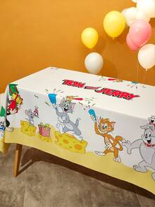 TOM & JERRY X SHEIN 1 pièce Nappe de fête joyeuse, en matériau imperméable, antidérapante et résistante à l'usure, indéfrisable, de différentes tailles convenant à différentes tables - Jaune citron - Voir 2