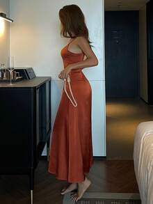 DAZY 女士缎面吊带裙、长款睡袍 - 紅色 - 查看 8