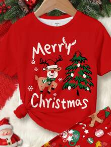 圣诞系列、红色圣诞节、复古趣味驯鹿、圣诞树、雪花、雪人图案印花、少女休闲简约舒适柔软短袖睡衣套装、适合舒适家居服、圣诞睡衣派对、女童睡衣套装、红色圣诞睡衣、舒适单人睡衣、短袖舒适两件套睡衣、圣诞睡衣 - 彩色 - 查看 4