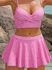 SHEIN Swim Beach Summer Outfits For Women, Printed Patterned Separate Swimsuit With Underwire, Skirt And Shorts - Multicolor - View 4