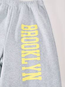 Sparklyn 2 件套青少年女孩休闲拉链连帽衫和宽松阔腿裤套装，字母印花，休闲街头风格，适合秋冬季