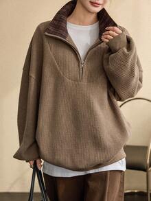 Dazy-Less Women's Loose Casual Sweatshirt, Fashion Business Casual Style, Autumn/Winter - Brown - View 1
