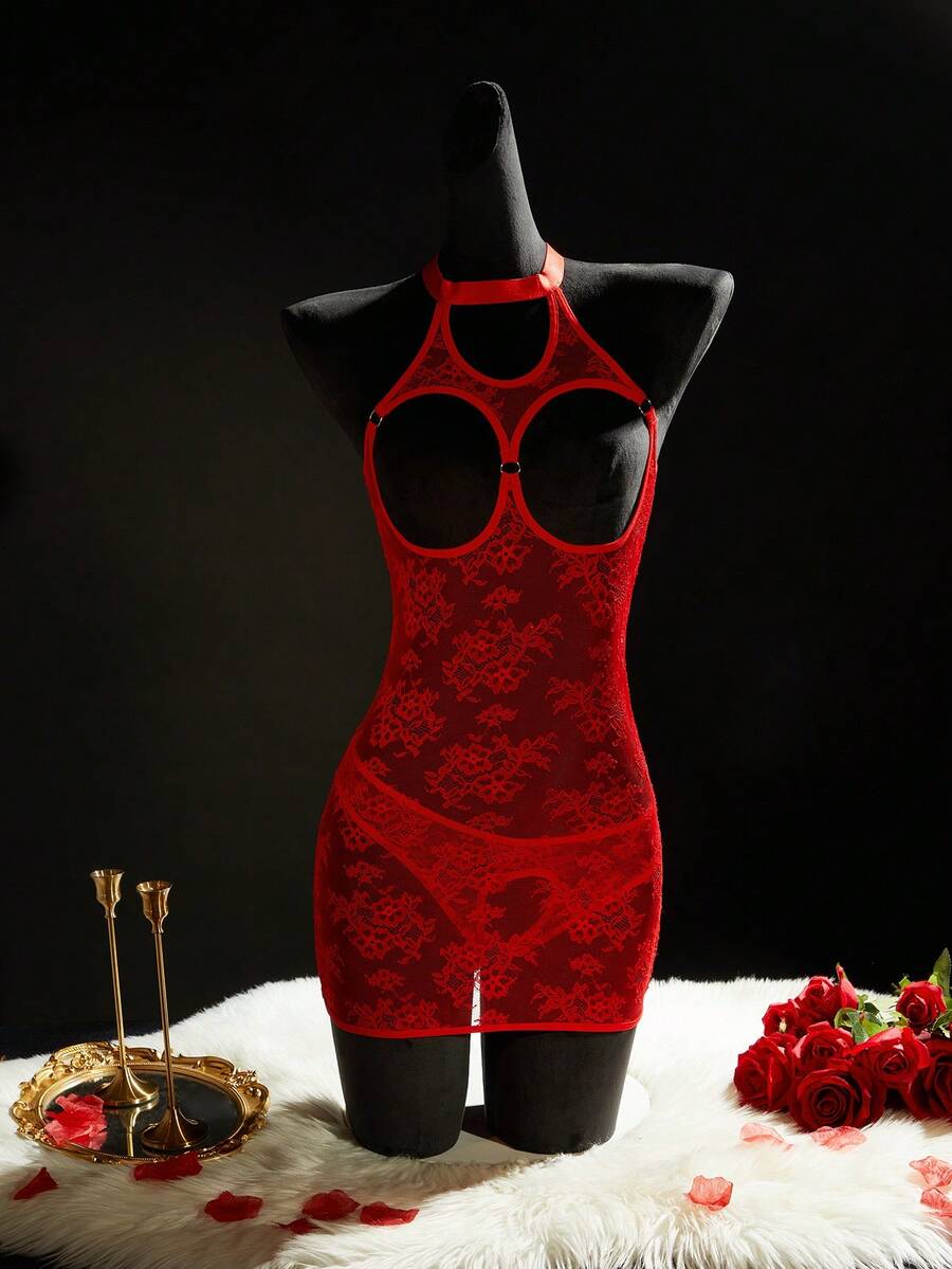 SpicyHot Women's Sheer Lace Backless Sexy Nightgown, Christmas - Red - View 1