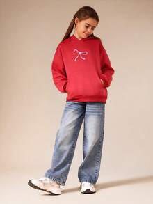 SUMWON Wide Leg Straight Denim Jeans For Tweens With Distressed Light Wash Effect - Medium Wash - View 1