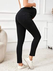 SHEIN Maternity Casual High Waist Slim Fit Jeans - Black - View 2