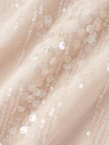 SHEIN MOD 女士杏色亮片露背迷你连衣裙，情人节连衣裙，新年连衣裙，派对连衣裙，优雅连衣裙，正式连衣裙，派对服装，舞会连衣裙，亮片连衣裙，毕业礼服，乡村音乐会服装 - 杏色 - 查看 5