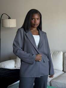 Tyla Gomez Women'S Structured Single Breasted Blazer Fall Cloth For Women - Light Grey - View 1