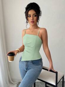 Elenzga Elegant & Cute Pleated Design Women Tank Top Sexy Summer Top