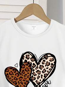 SHEIN Tween Mädchen Pyjama Set mit 2 Stücke Setn - Weißes Herz & Leoparden Muster Langarm Top und Leoparden Muster Hose, bequeme Loungewear