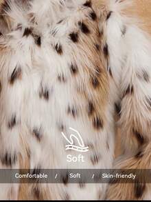 SHEIN Privé 女式动物印花长袖立领宽松仿皮草夹克 - 米色 - 查看 3