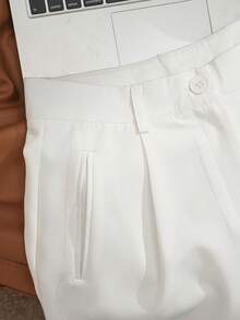 Airaco Quần short lưng cao màu trắng rộng rãi cho nữ, quần short ống rộng giúp thon gọn - trắng - Xem 3