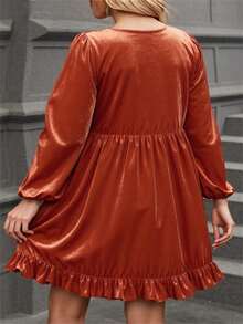 EMERY ROSE Abito casual da donna con scollo a V e maniche a lanterna, taglie comode - Arancione - Visualizzare 2