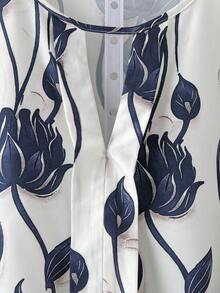 Linhara 大码女式休闲花卉印花圆领长袖衬衫上衣，蓝白花卉衬衫，秋季服装，乡村音乐节衬衫，女式秋季衬衫，户外服装，2025 年新品 - 彩色 - 查看 3