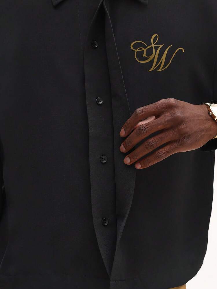 Button Down Shirt With Script Embroidery