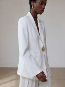 Aveloria Modichic 女式翻领长袖金属铆钉装饰西装外套，时尚别致 - 白色 - 查看 4