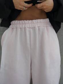 SAYEHFBABY Calça de moletom oversized de lã, primavera, férias, aeroporto, casual, anos 90, verão, aeroporto, formatura, volta às aulas, formatura, professora para mulheres, volta às aulas, outono, inverno, natal - Rosa - Ver 4